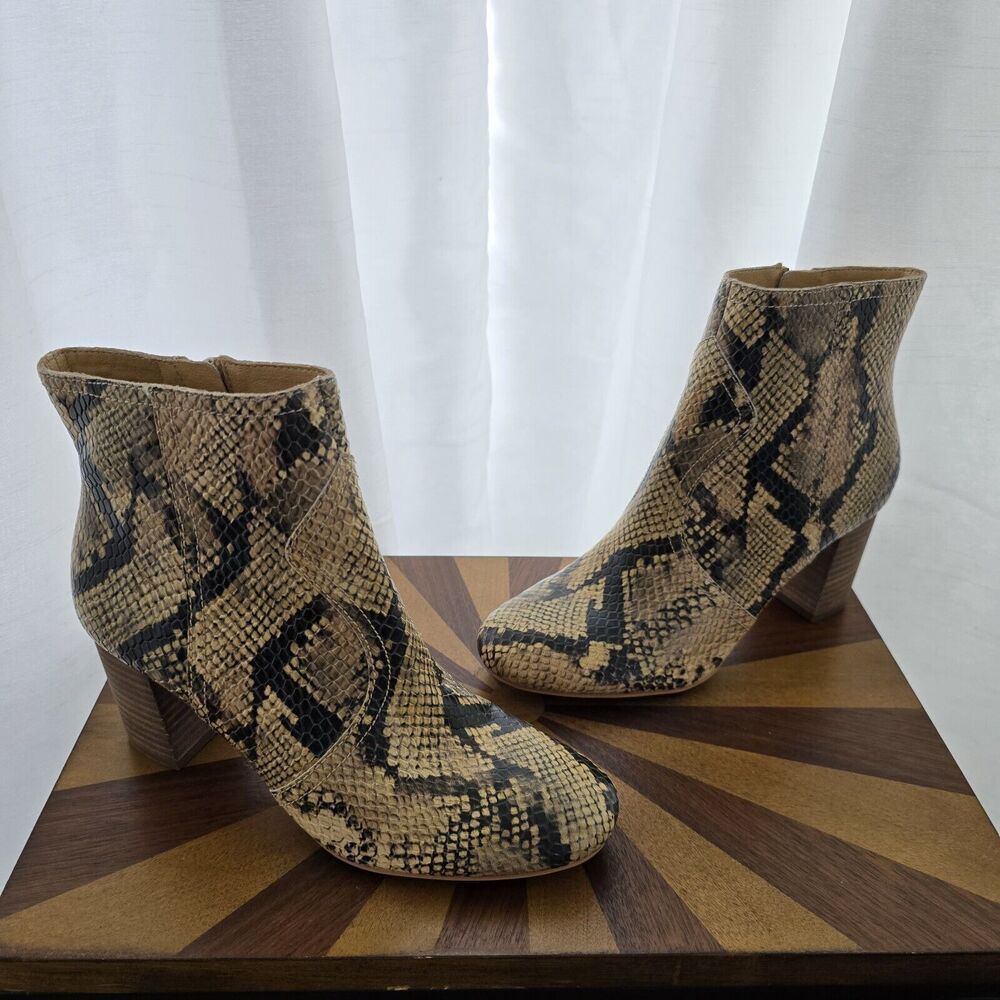 Lucky Brand Sheirin Ankle Boots Booties US 6.5 Womens Snakeskin Leather Zip Up - Picture 1 of 12